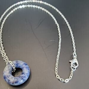 Lapis Lazuli Necklace Thought to Bring Peace and Harmony has Silver Tone Chain